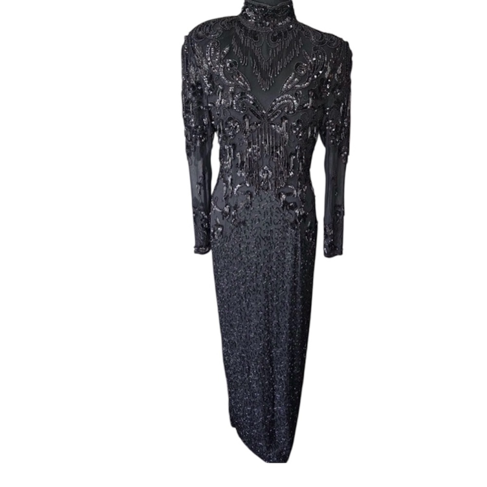 Elegant Black‎ Beaded Evening Gown